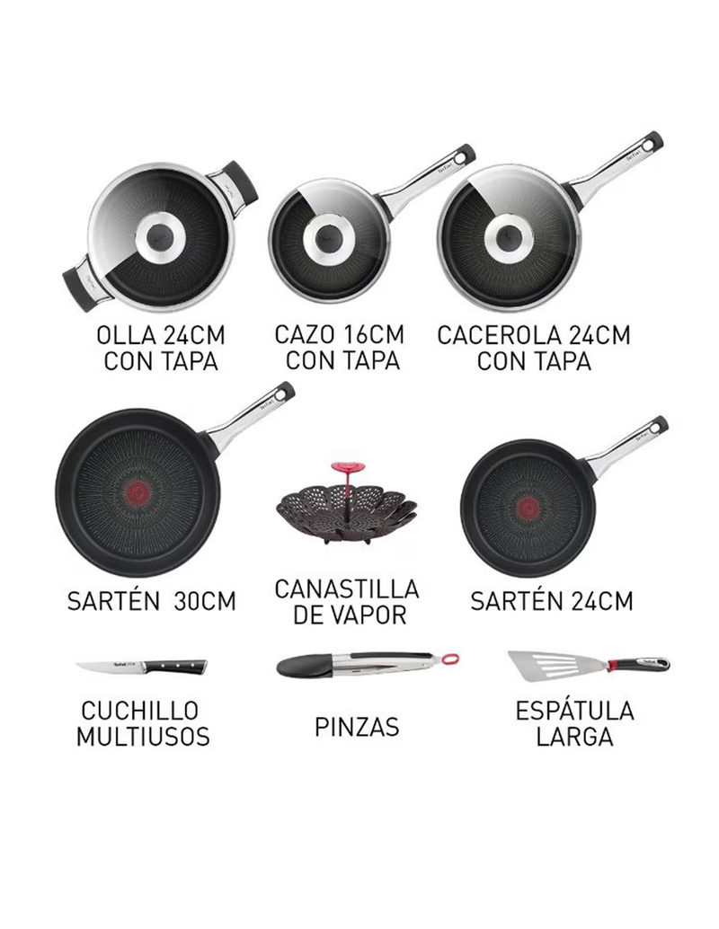 Batería de Cocina T-Fal Hard Titanium Pro - 12 Piezas