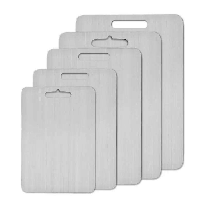 Tablas de corte de titanio para cocina, tabla de acero inoxidable 304 gruesa y de doble cara, grado alimenticio, portátil para cortar frutas y carnes. Resistente al calor, superficie lisa, fácil de limpiar, tabla portátil.