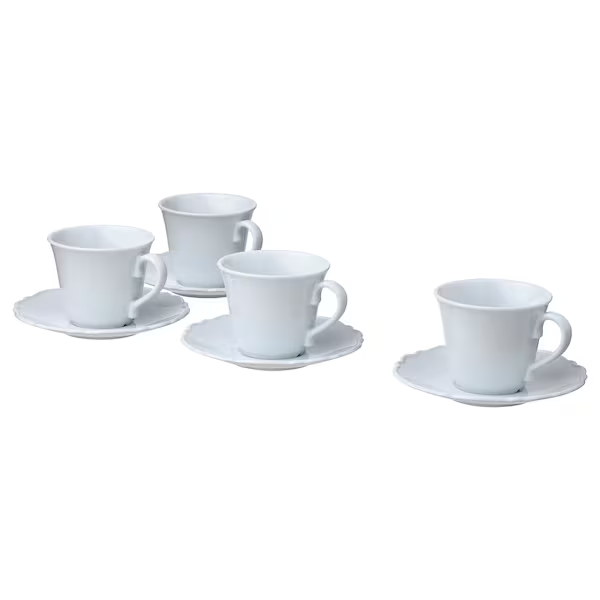 Taza y plato, blanco, 8 oz